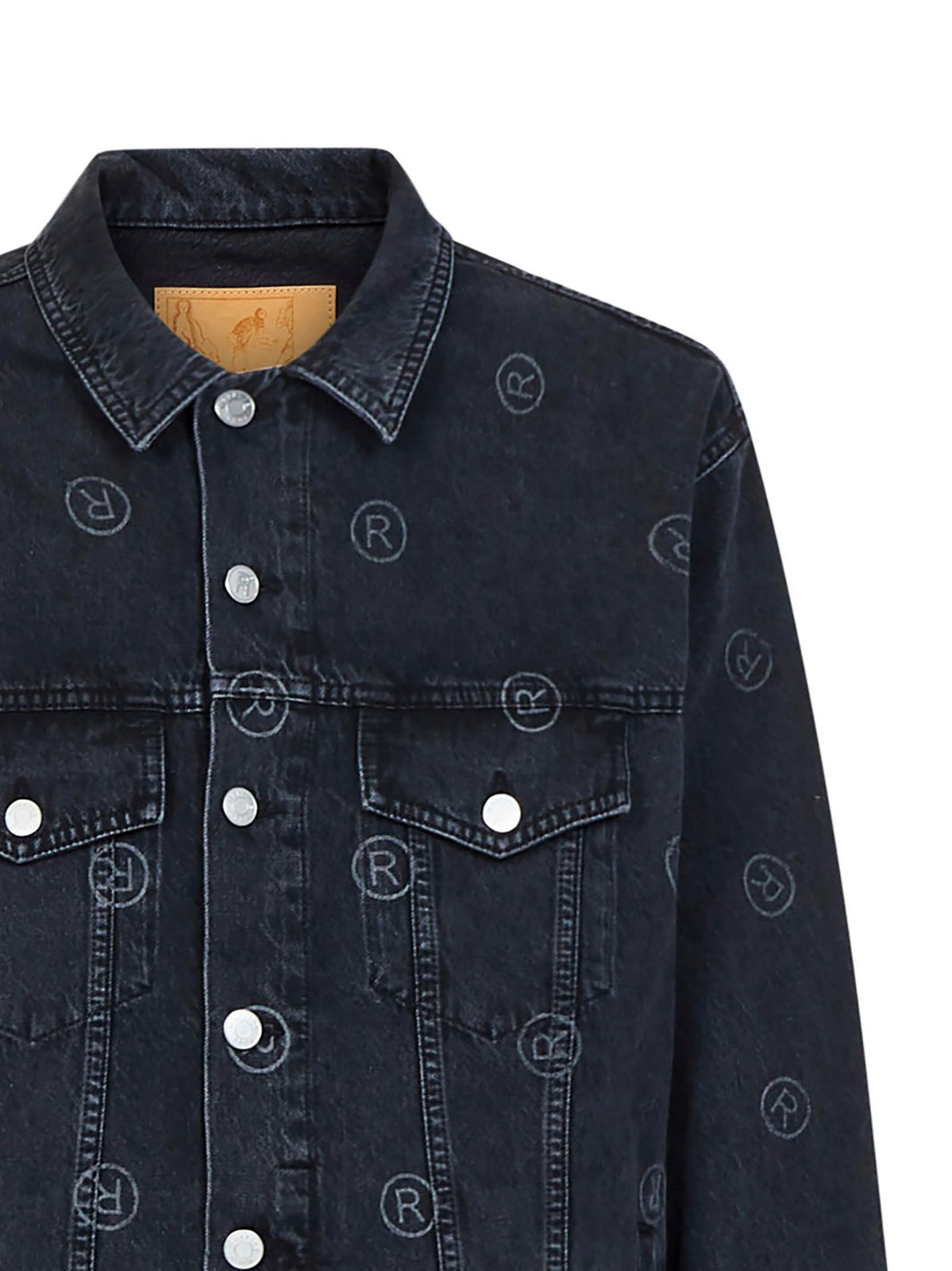 Martine Rose Allover Logo Printed Buttoned Denim Jacket