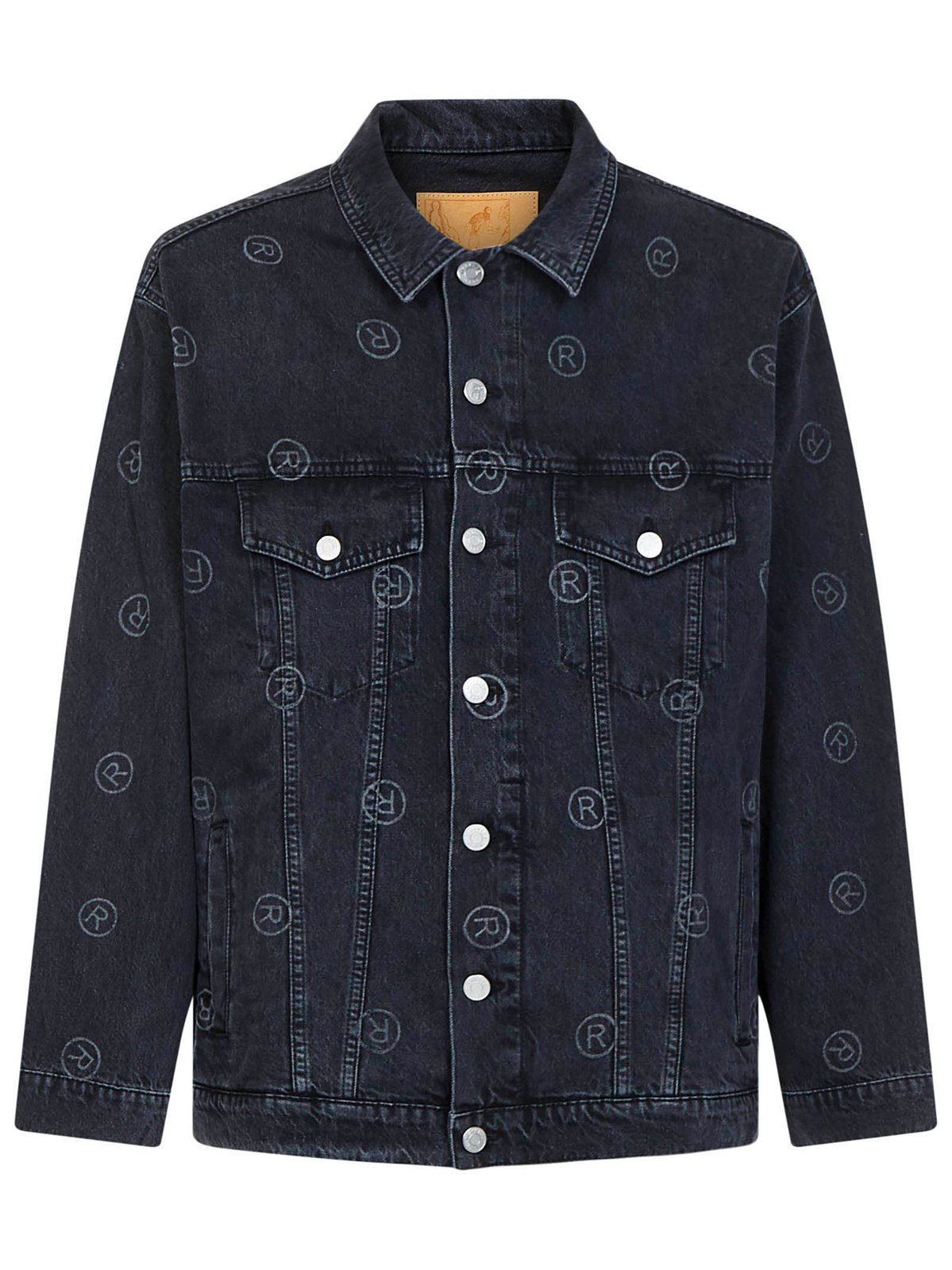 Martine Rose Allover Logo Printed Buttoned Denim Jacket