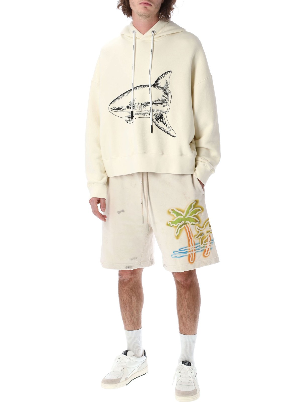 Palm Angels Slpit Shark Drawstring Hoodie