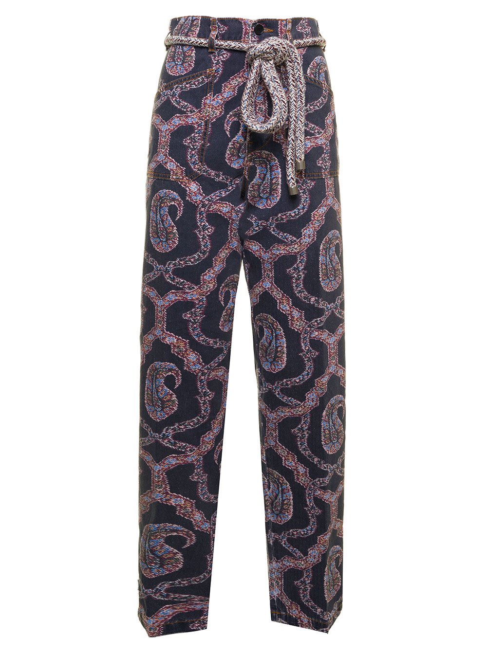 Etro Paisley Tied-Waist Denim Trousers