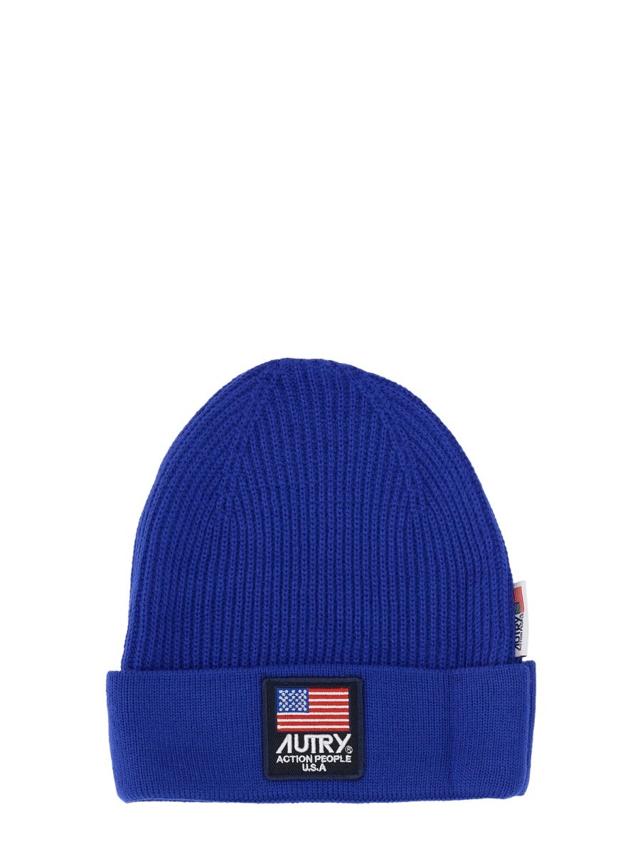 Autry Logo Patch Rib Knit Beannie