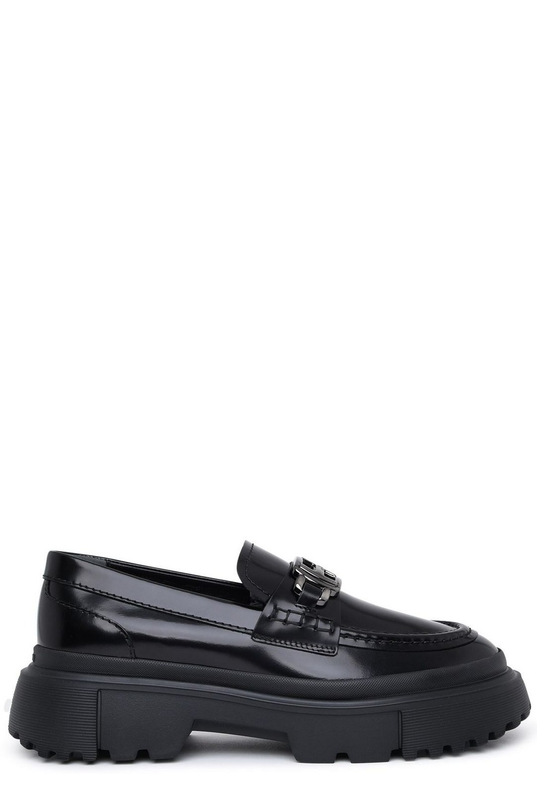 Hogan Logo Plaque Round-Toe Loafers
