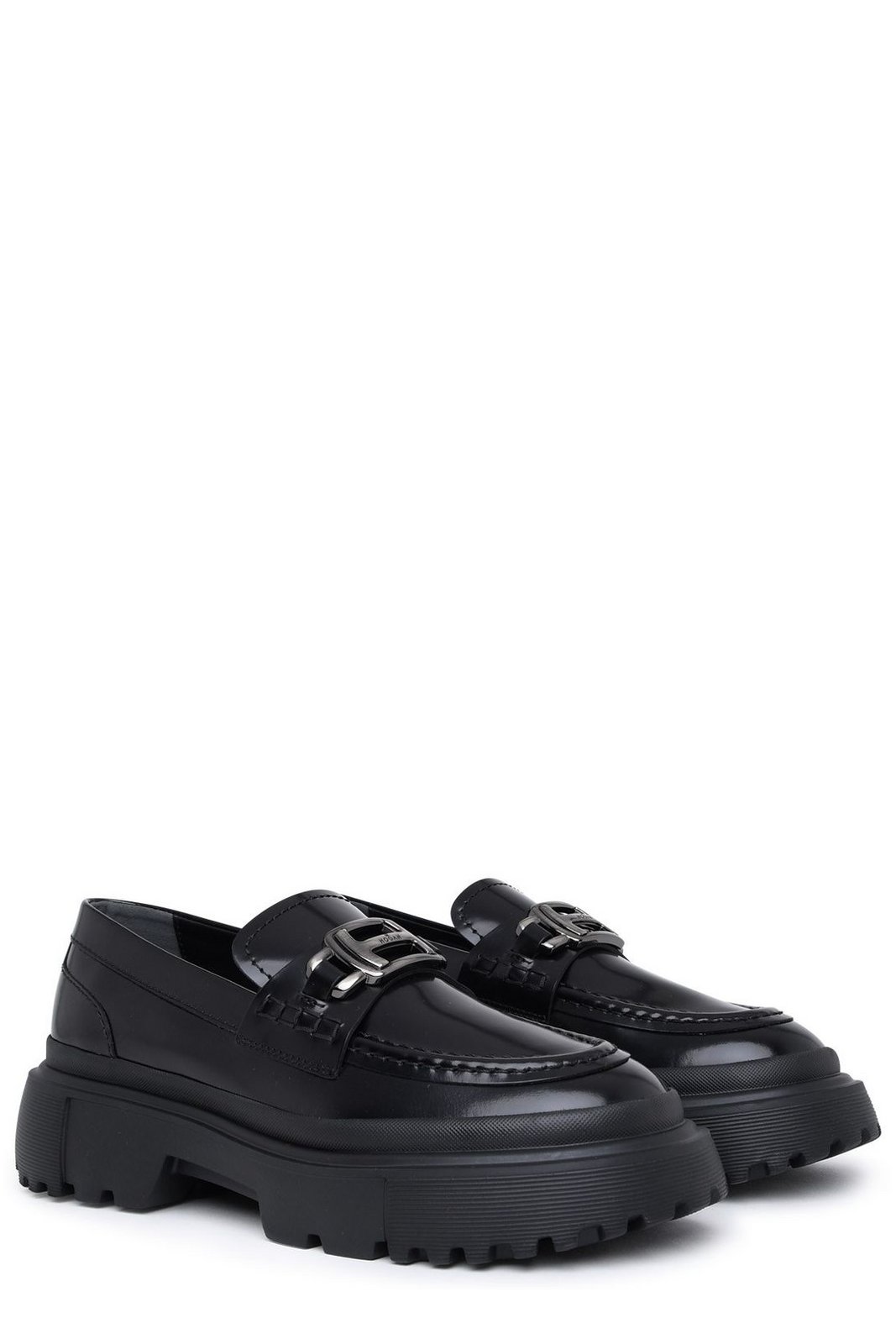 Hogan Logo Plaque Round-Toe Loafers