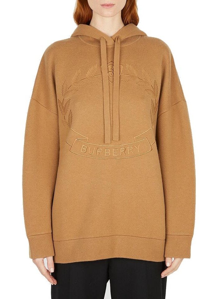 Burberry Embroidered Oak Leaf Crest Drawstring Hoodie