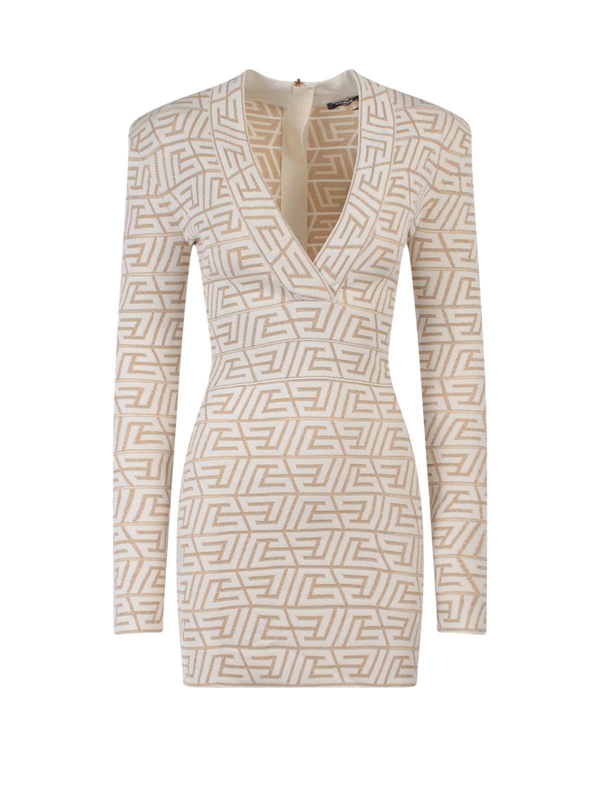 Balmain V-Neck Monogram Knitted Dress