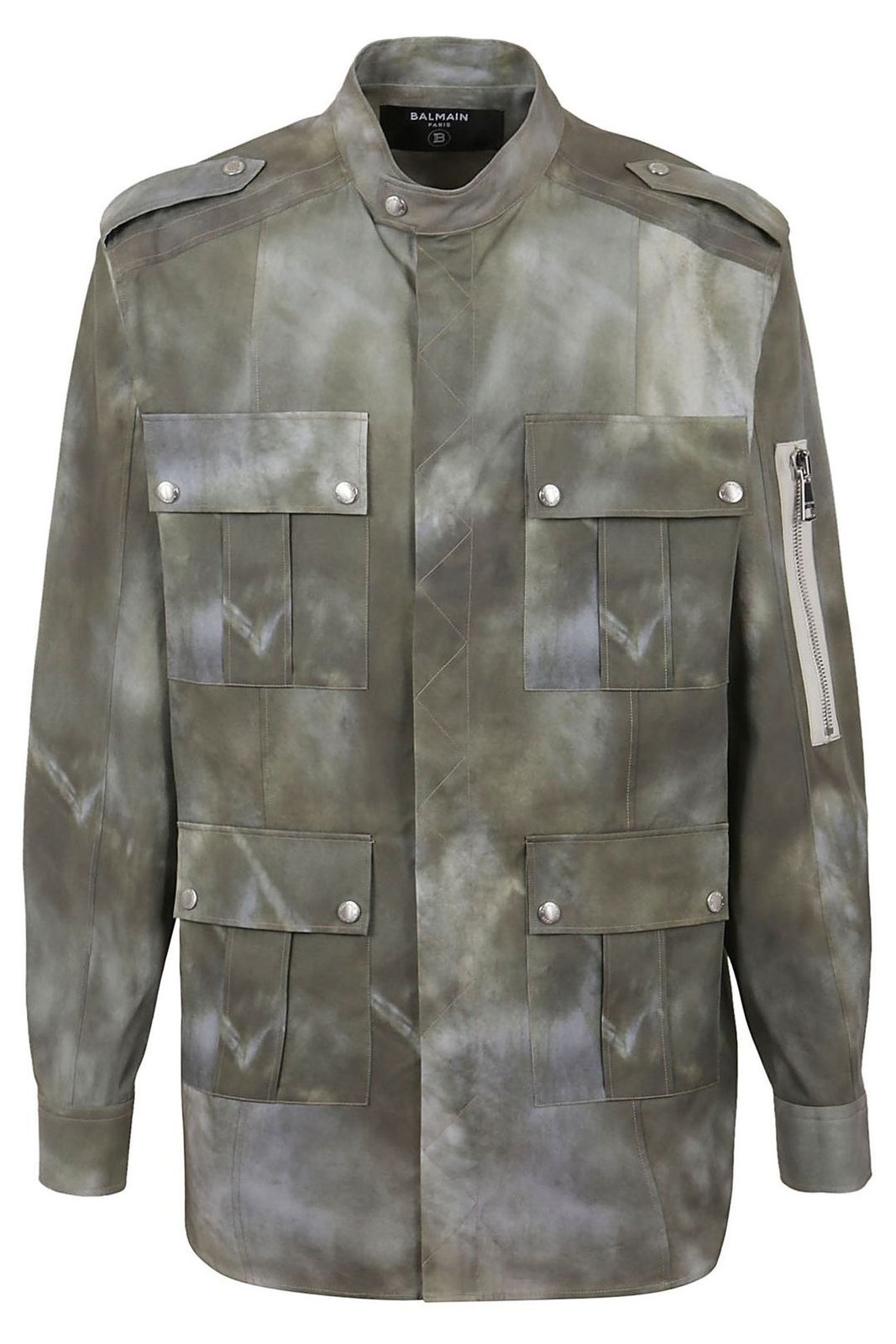 Balmain High Neck Military-Jacke mit verwaschenem Effekt