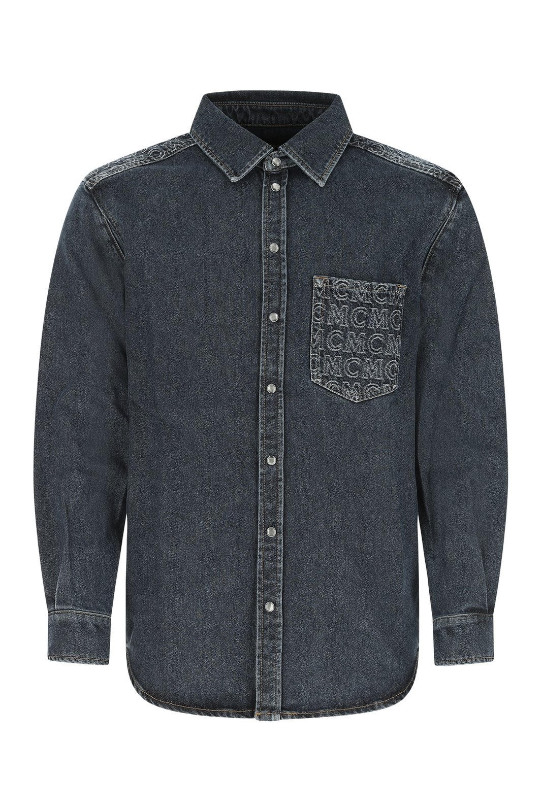 MCM Monogrammed Jacquard Detailed Denim Shirt