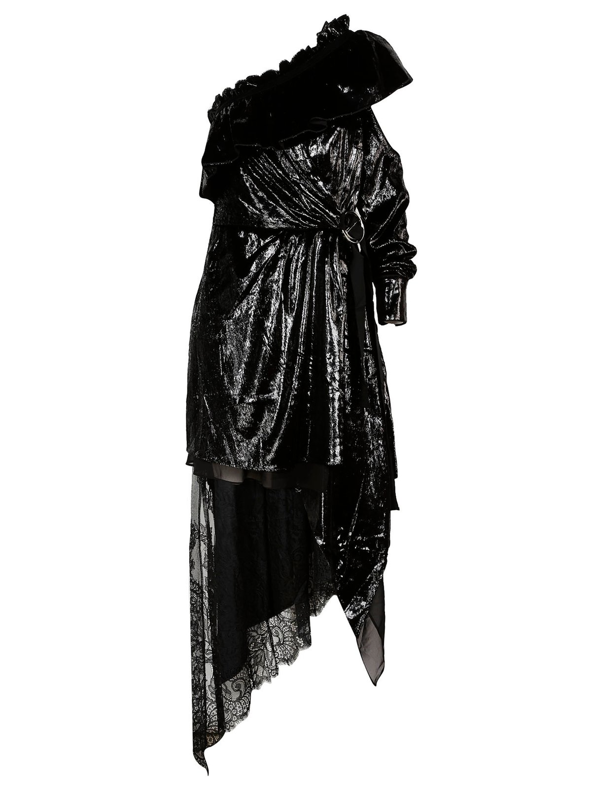 Self-Portrait Asymmetric Metallic Midi Dress