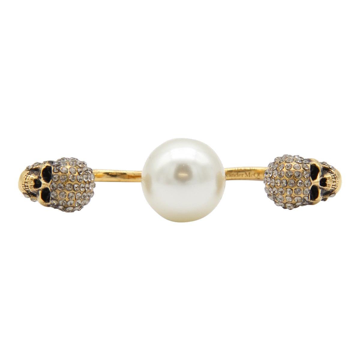 Alexander McQueen Pearl-Skull Embellished Double Ring