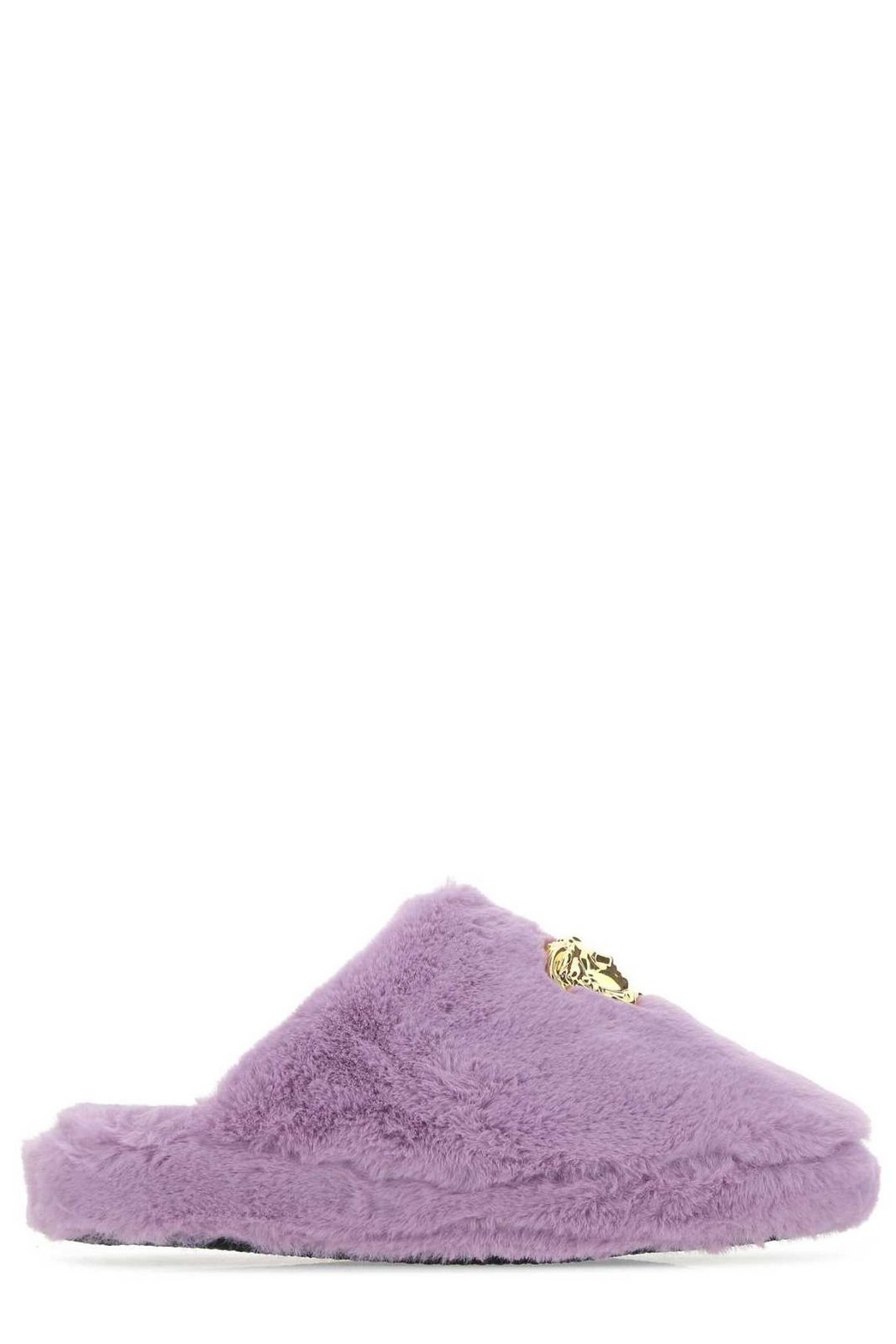 Versace Medusa Plaque Fur Slippers