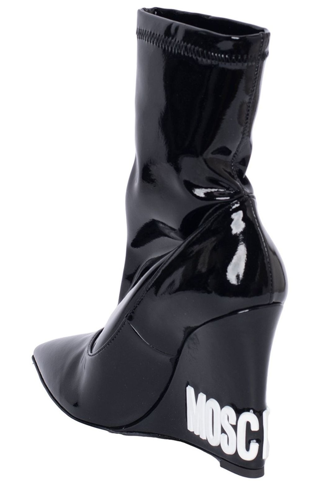 Moschino Logo Embossed Wedge Boots
