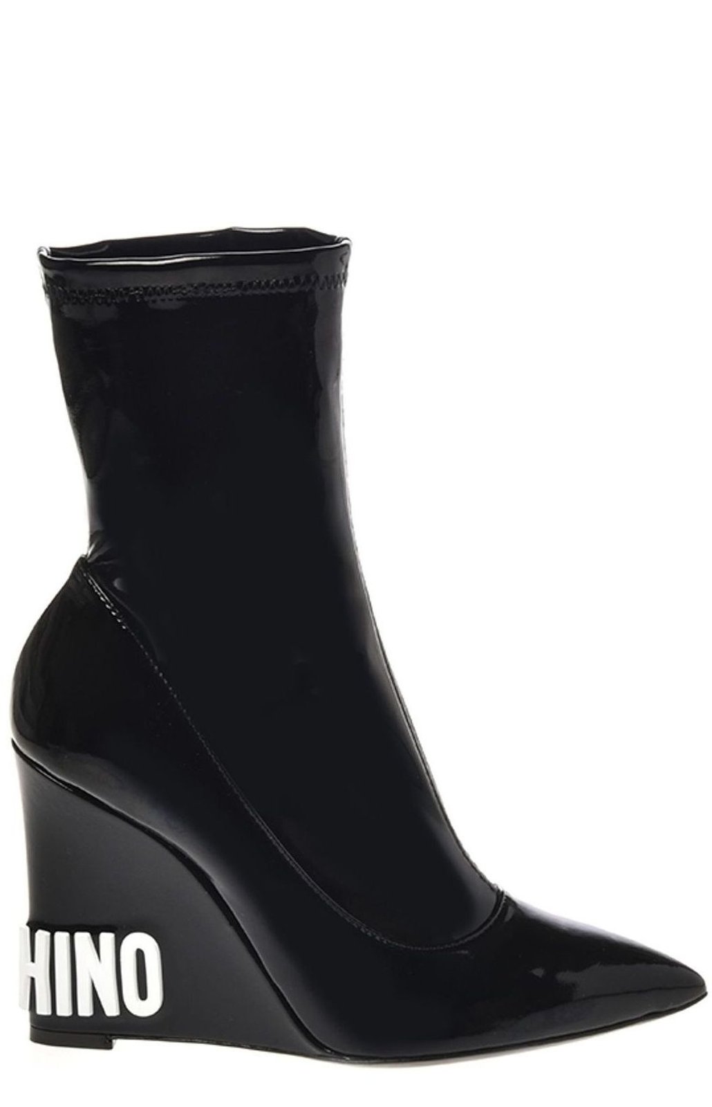 Moschino Logo Embossed Wedge Boots