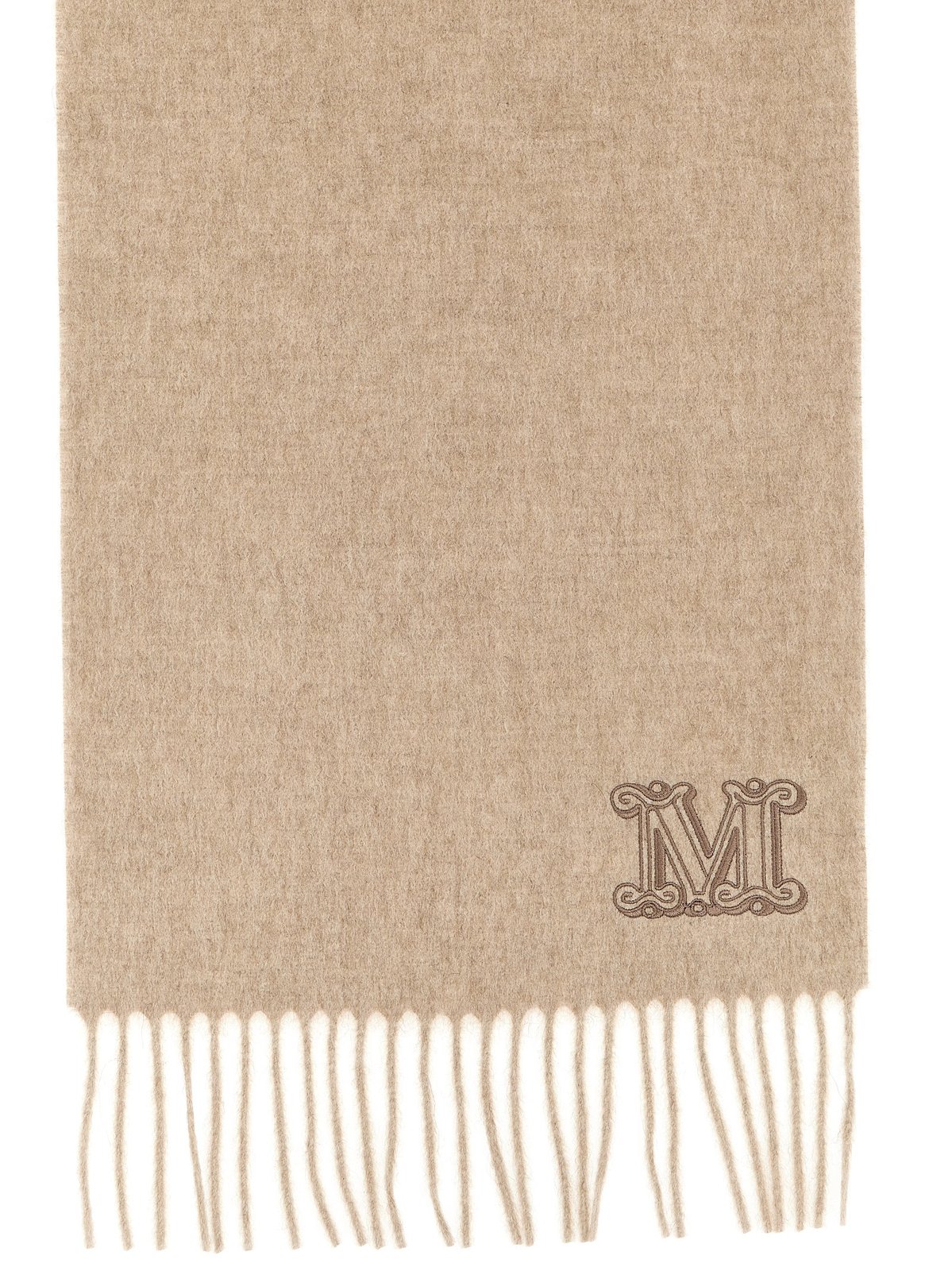 Max Mara Wsdalia Logo Embroidered Fringed Scarf 1 Max Mara Wsdalia Logo Embroidered Fringed Scarf
