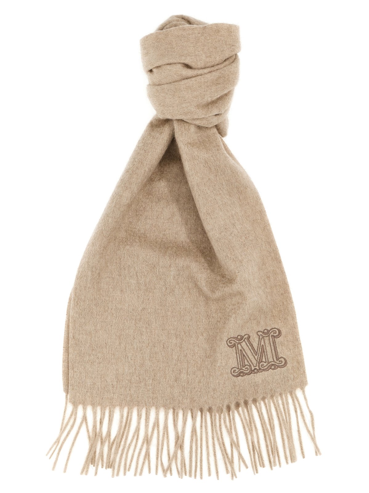 Max Mara Wsdalia Logo Embroidered Fringed Scarf 2 Max Mara Wsdalia Logo Embroidered Fringed Scarf