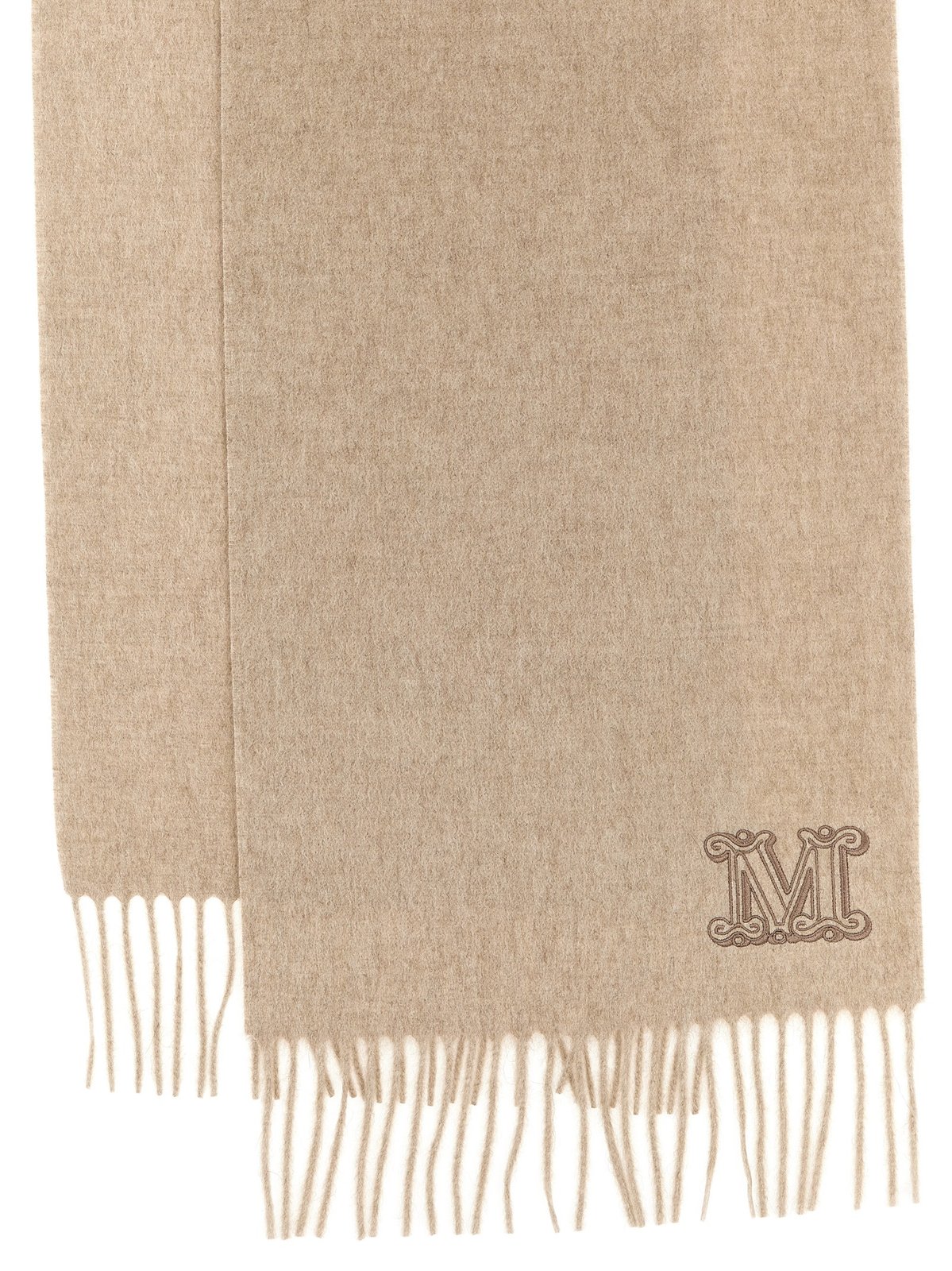 Max Mara Wsdalia Logo Embroidered Fringed Scarf 3 Max Mara Wsdalia Logo Embroidered Fringed Scarf