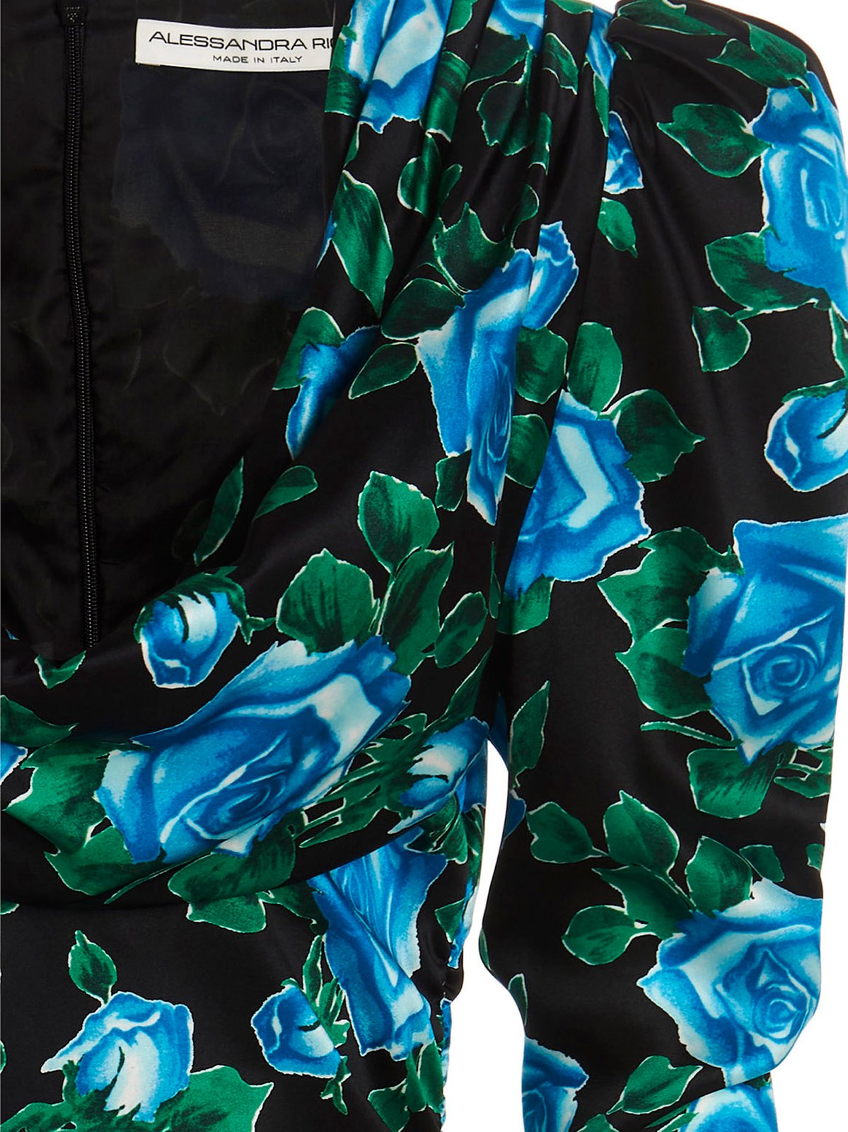 Alessandra Rich Rose Printed Satin Draped Mini Dress