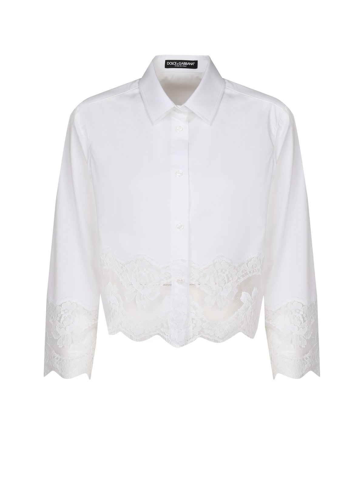 Dolce & Gabbana Lace Detailed Cropped Poplin Shirt