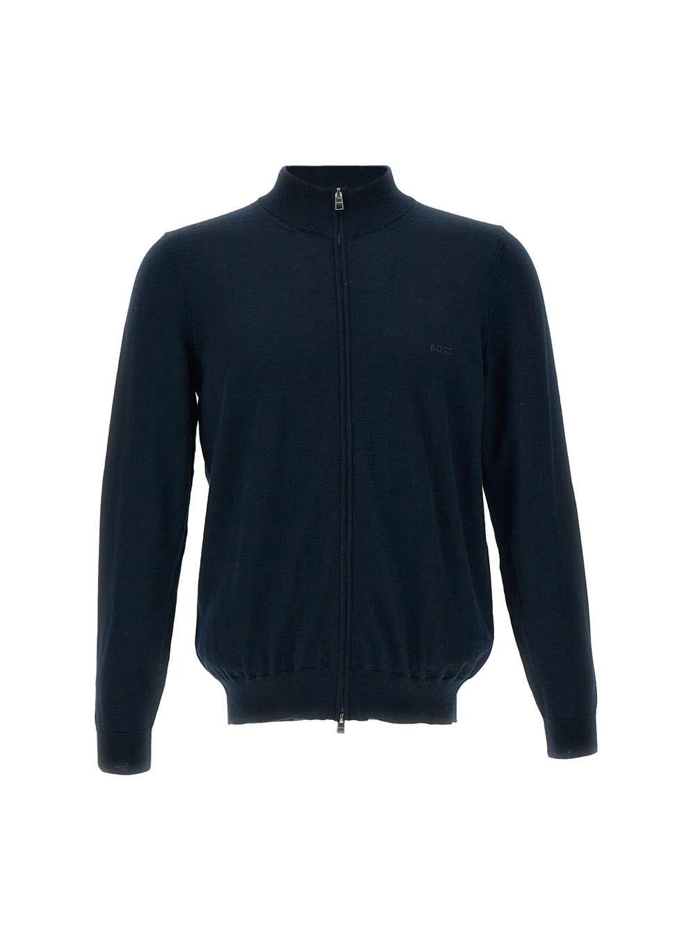 Boss Hugo Boss Logo Embroidered Zipped Knit Cardigan