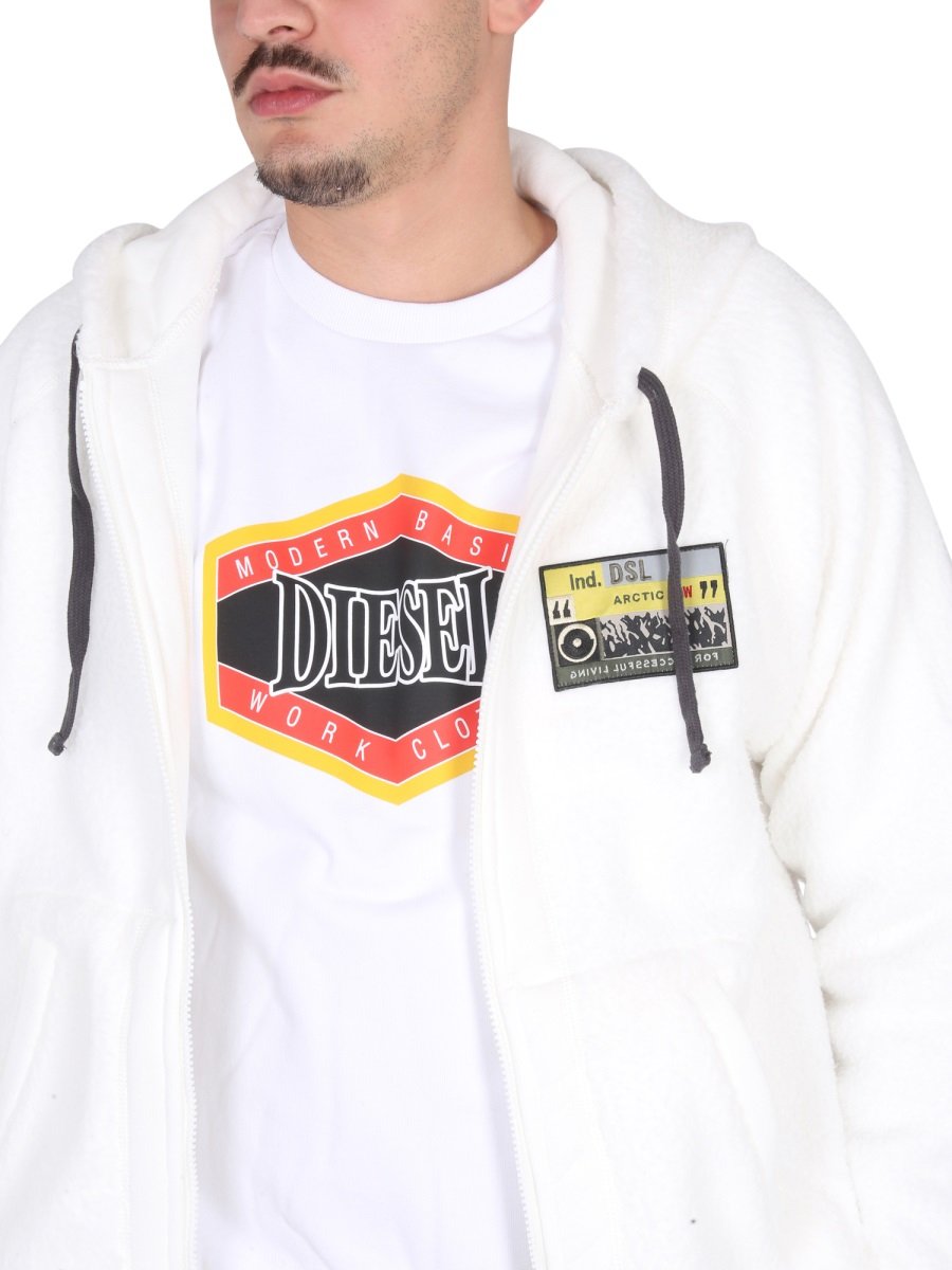 Diesel Logo Patch Drawstring Shearling Hoodie 1 Diesel Logo Patch Drawstring Shearling Hoodie