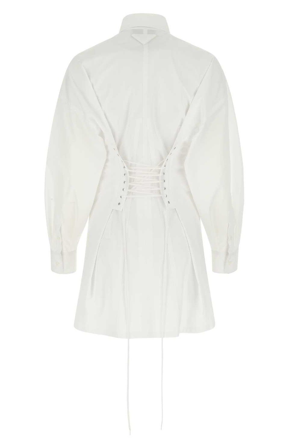 Prada Lace-Up Long Sleeved Shirt Dress