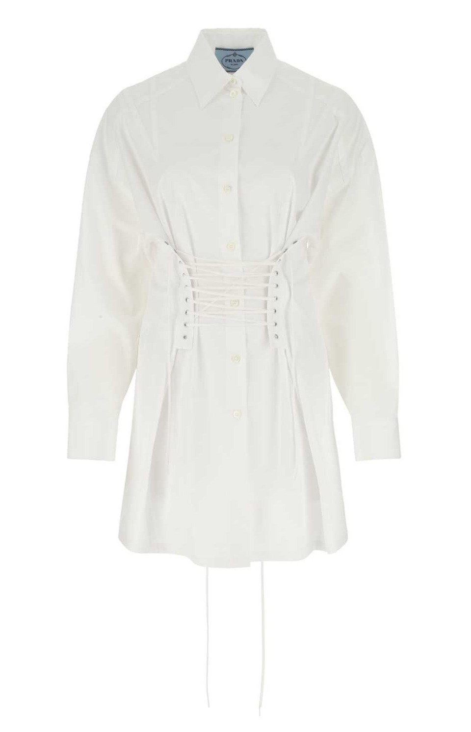 Prada Lace-Up Long Sleeved Shirt Dress