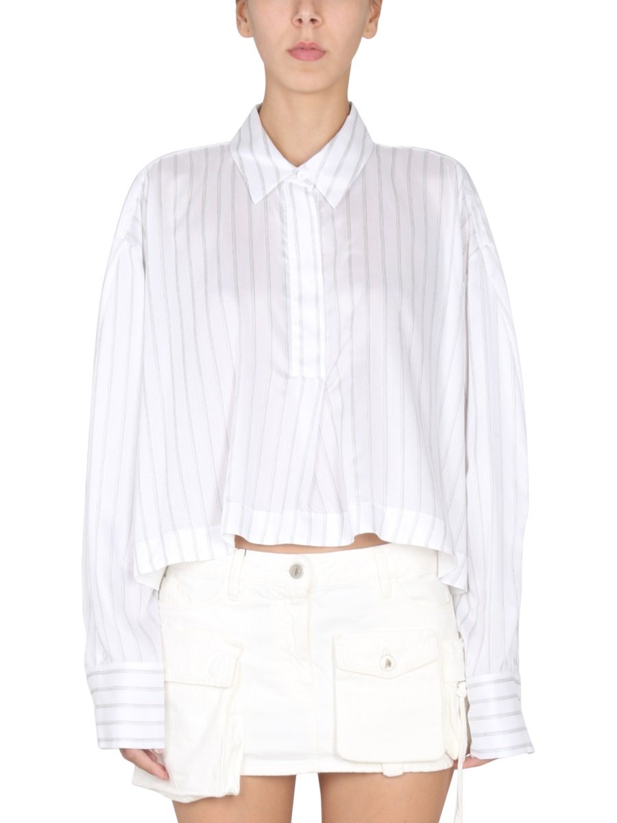 The Attico Striped Crop Long-Sleeved Shirt