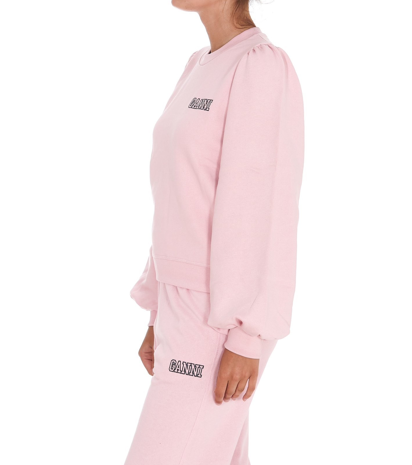 Ganni Logo Embroidered Puff-Sleeved Sweatshirt