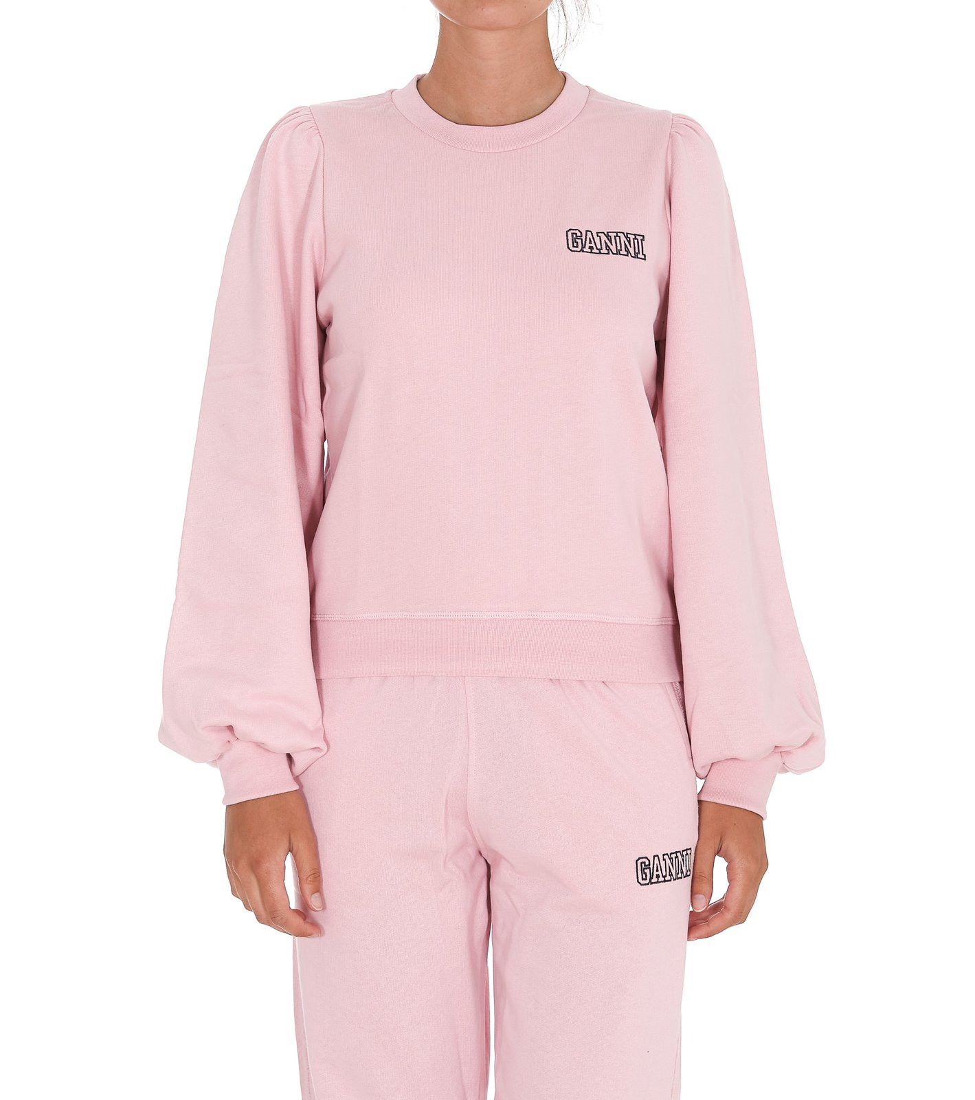 Ganni Logo Embroidered Puff-Sleeved Sweatshirt
