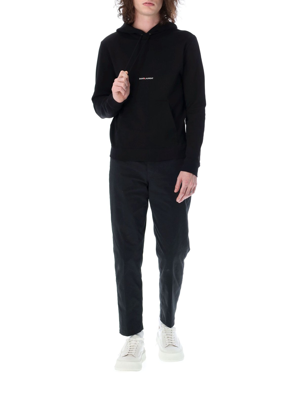 Saint Laurent Logo Printed Drawstring Hoodie