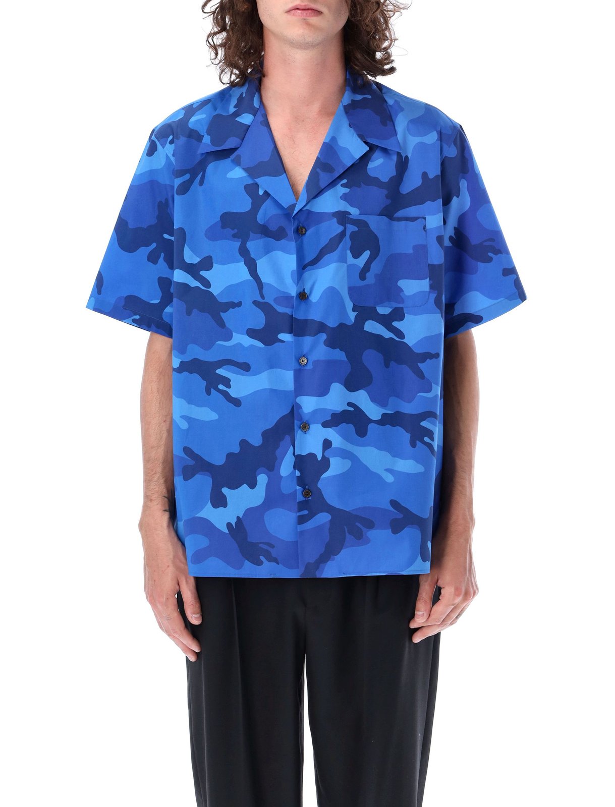 Valentino Camouflage Printed Straight Hem Shirt
