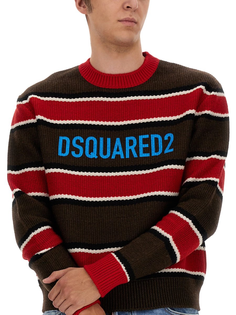 Dsquared2 Logo Print Crewneck Striped Jumper 1 Dsquared2 Logo Print Crewneck Striped Jumper