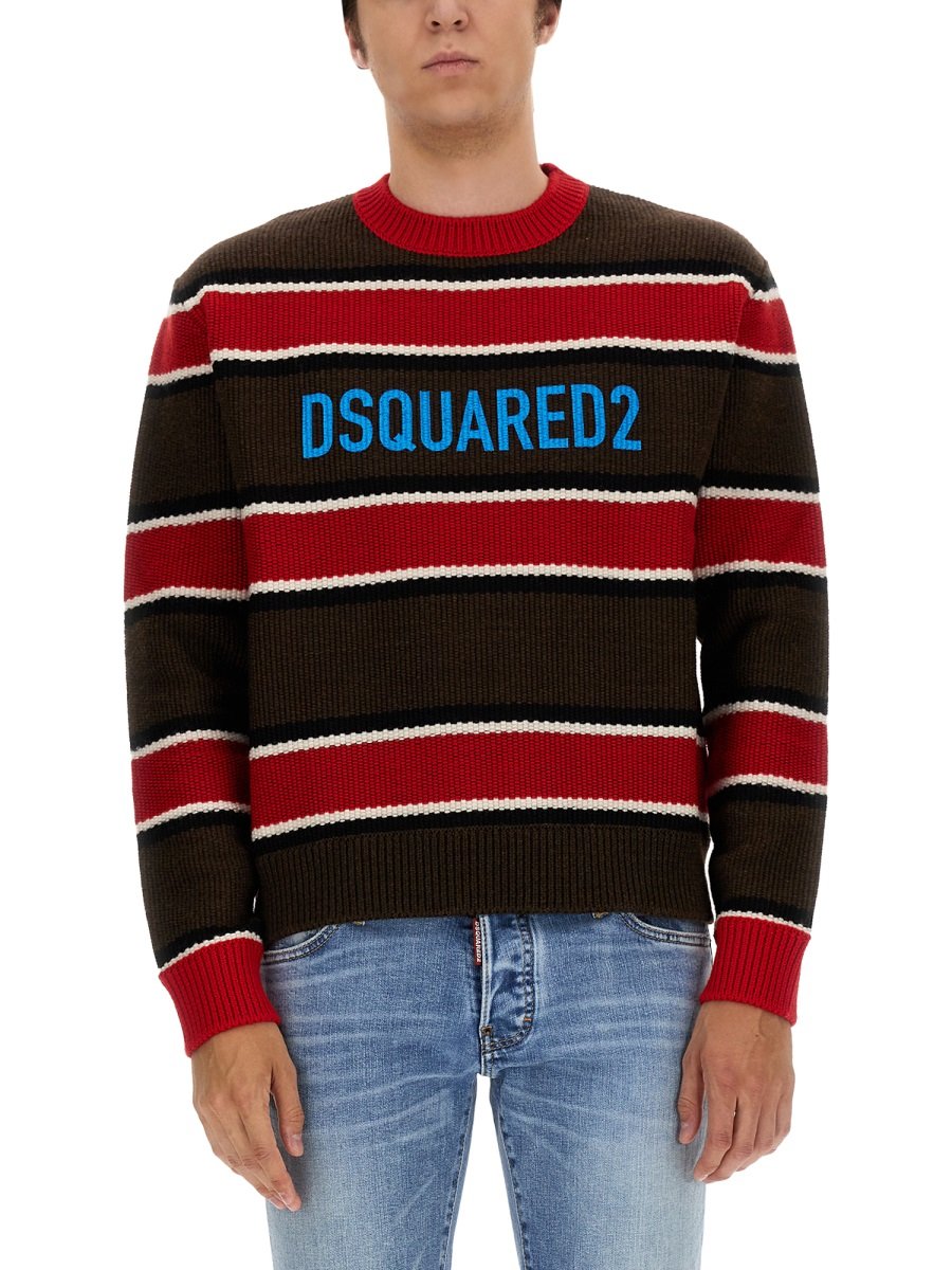 Dsquared2 Logo Print Crewneck Striped Jumper 2 Dsquared2 Logo Print Crewneck Striped Jumper