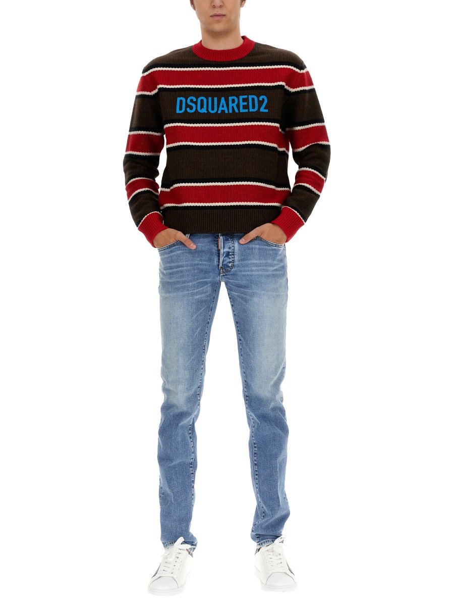 Dsquared2 Logo Print Crewneck Striped Jumper 4 Dsquared2 Logo Print Crewneck Striped Jumper