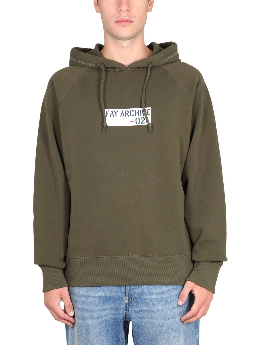 Fay Archive Logo Print Drawstring Hoodie
