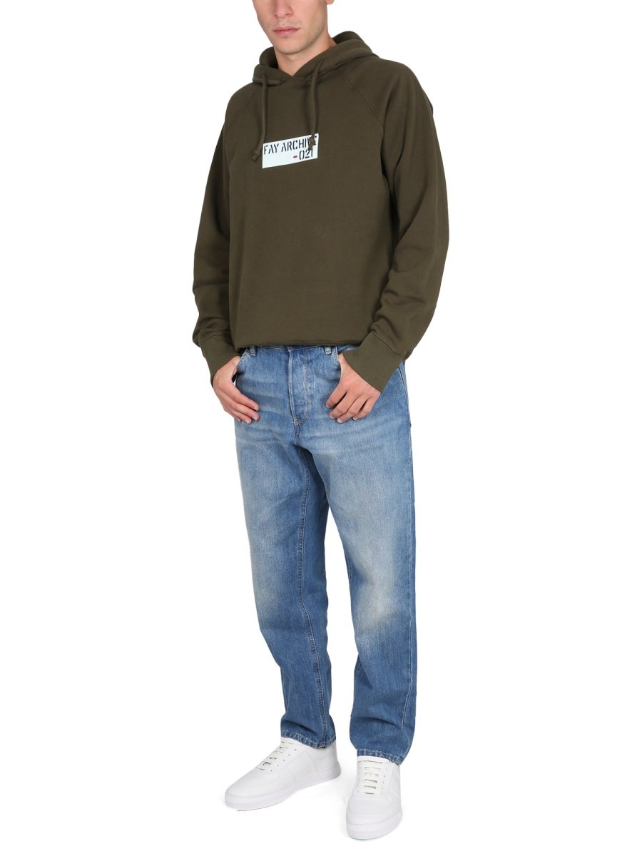 Fay Archive Logo Print Drawstring Hoodie