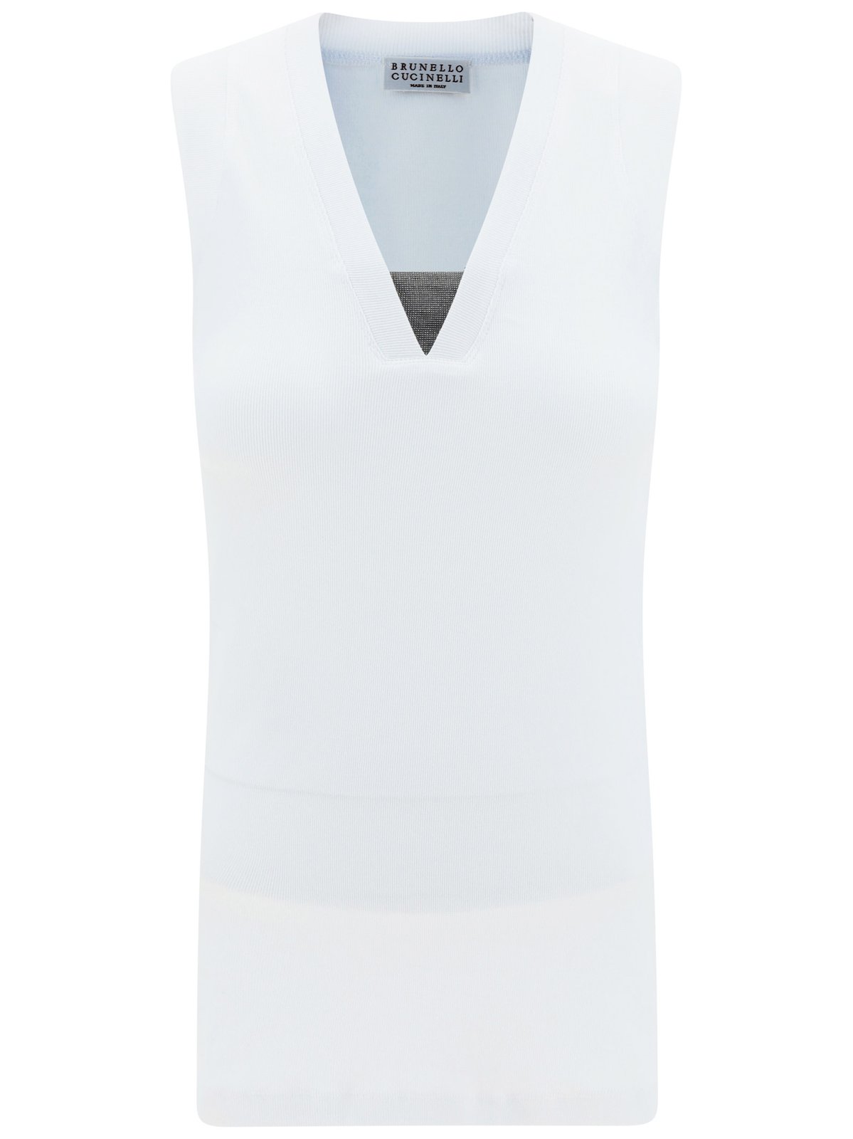 Brunello Cucinelli Ribbed Hem V-Neck Top 2 Brunello Cucinelli Ribbed Hem V-Neck Top
