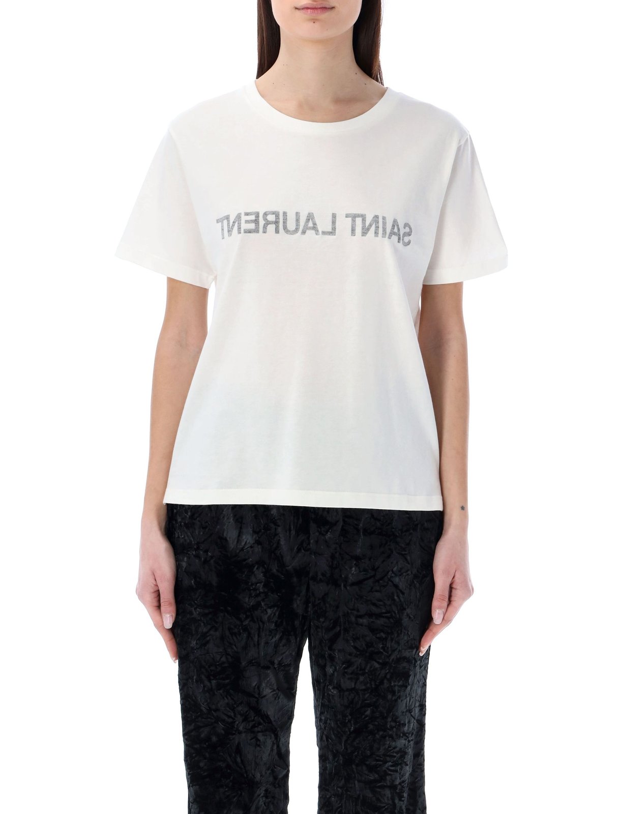 Saint Laurent Reverse Logo Printed Crewneck T-Shirt