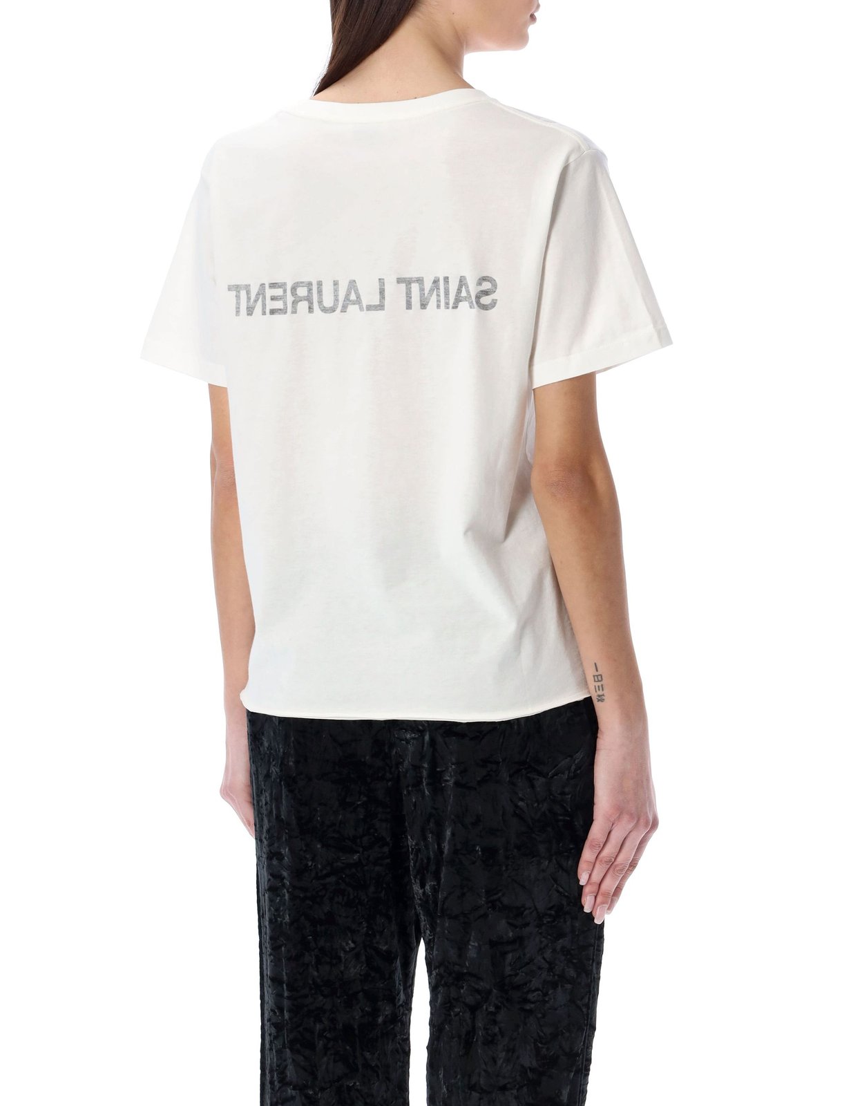 Saint Laurent Reverse Logo Printed Crewneck T-Shirt