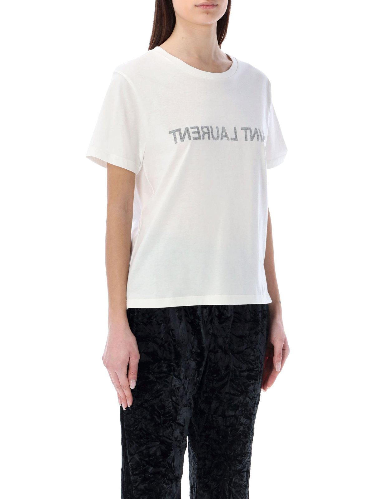 Saint Laurent Reverse Logo Printed Crewneck T-Shirt