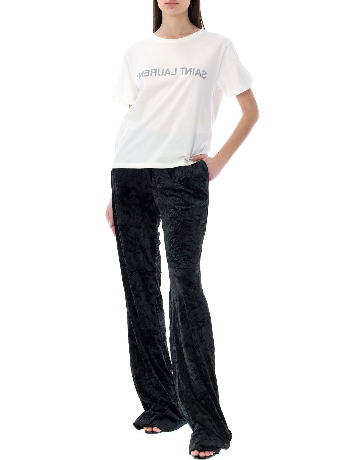 Saint Laurent Reverse Logo Printed Crewneck T-Shirt