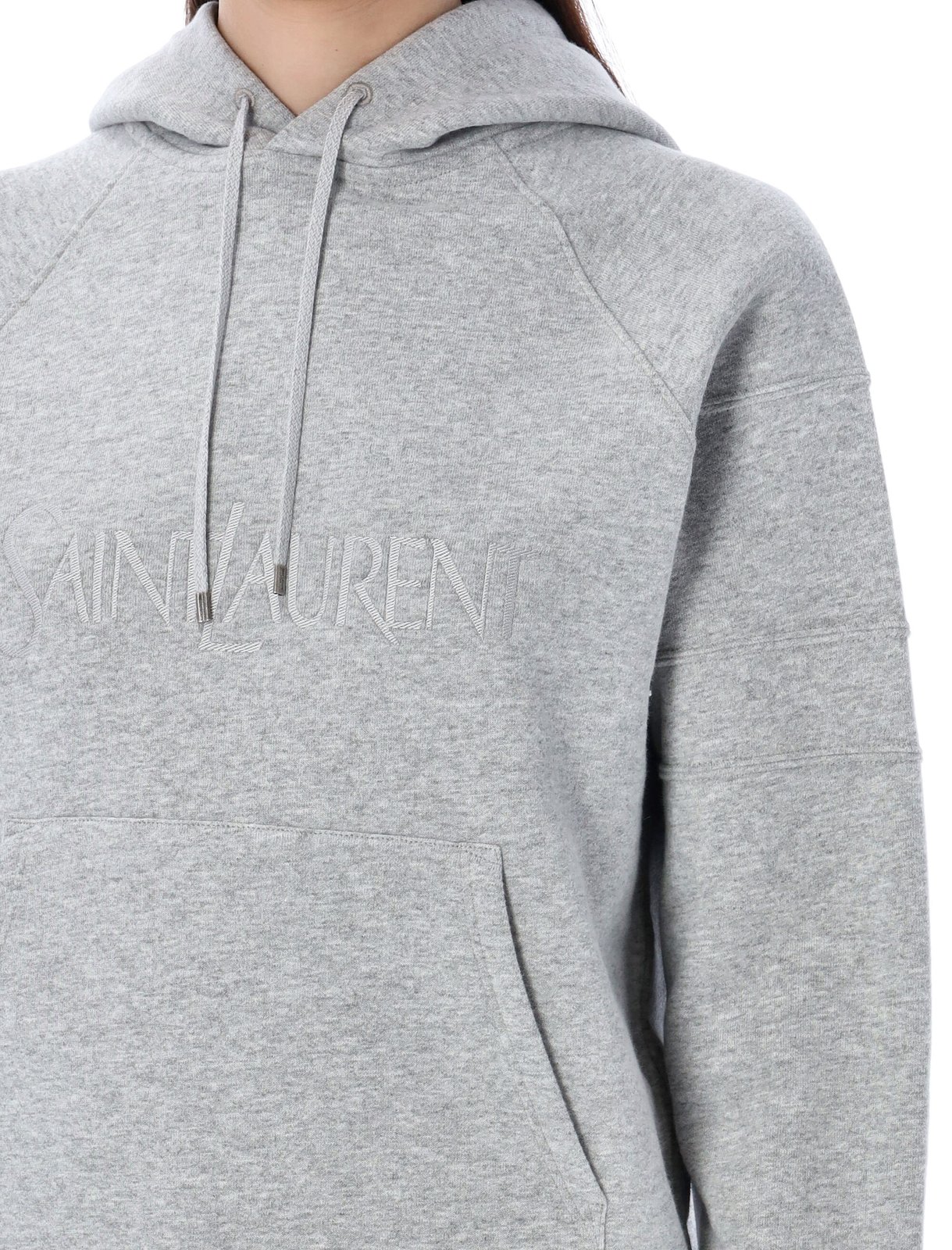 Saint Laurent Logo Embroidered Drawstring Hoodie