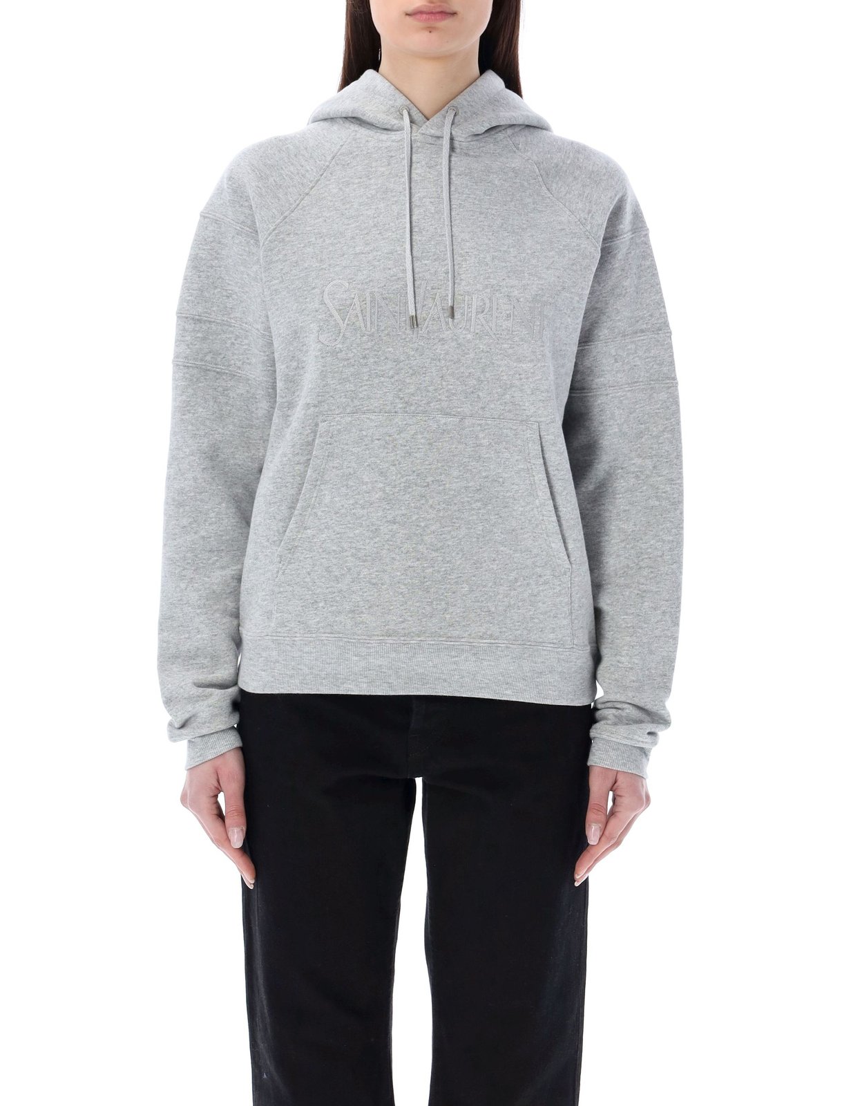 Saint Laurent Logo Embroidered Drawstring Hoodie