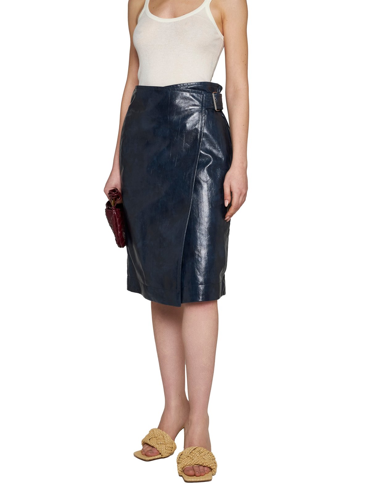 Bottega Veneta Embossed Leather Midi Skirt
