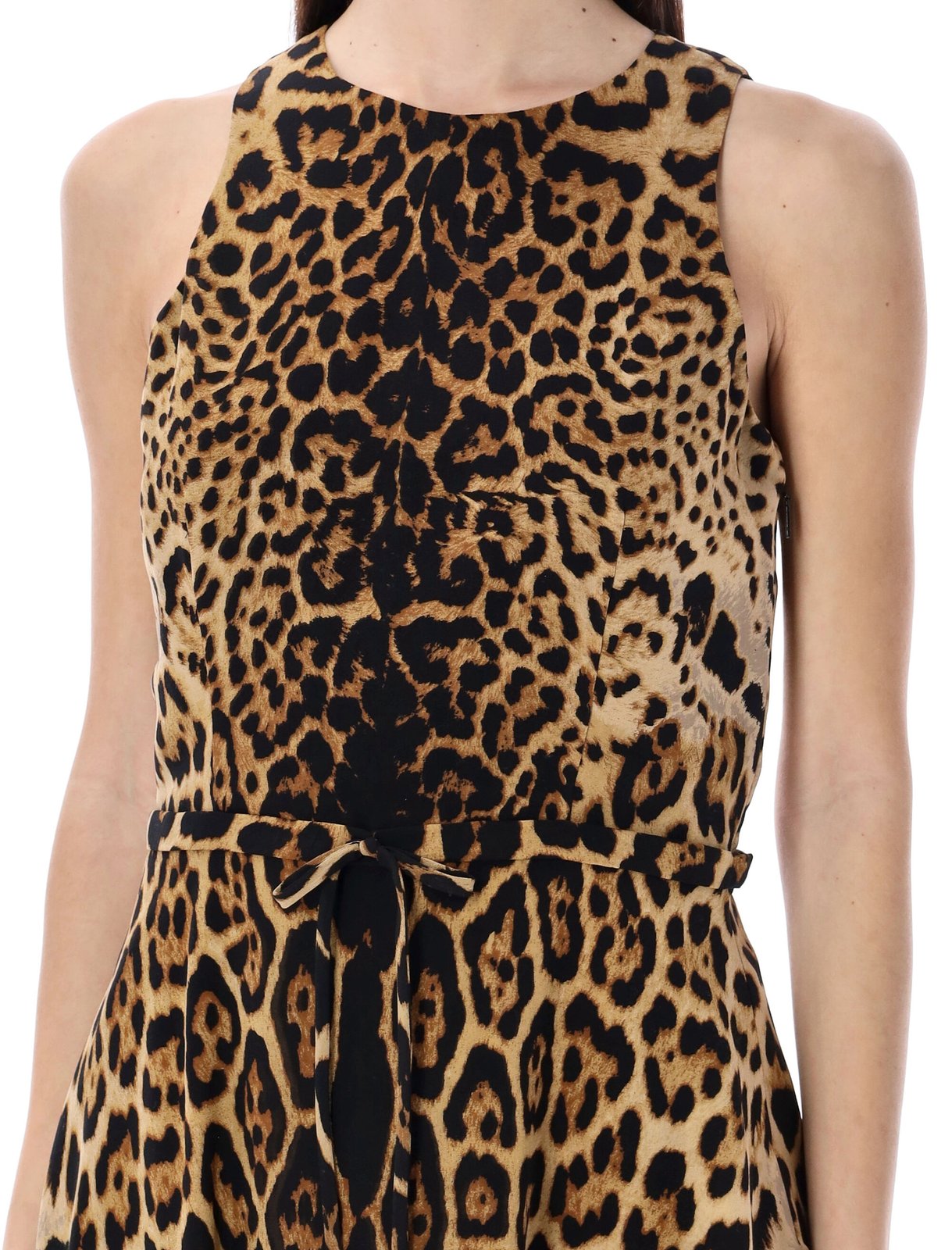 Saint Laurent Leopard Print Halterneck Sleeveless Dress
