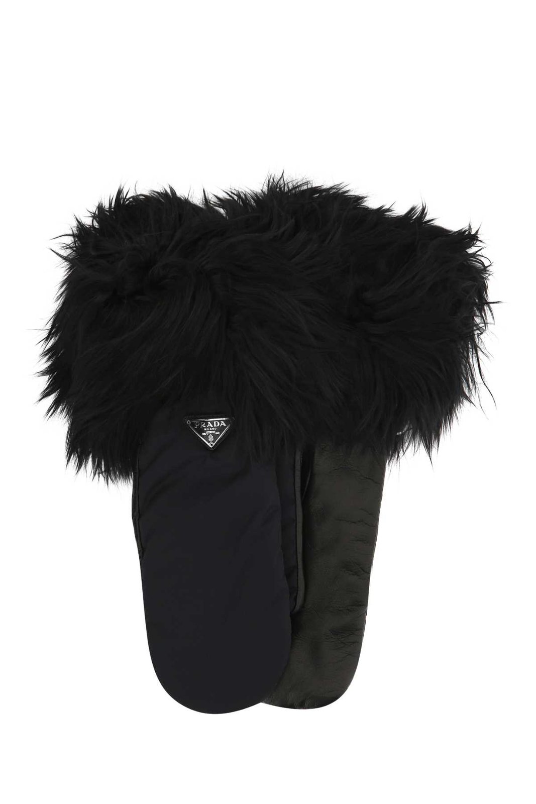Prada Logo Plaque Fax Fur Gloves