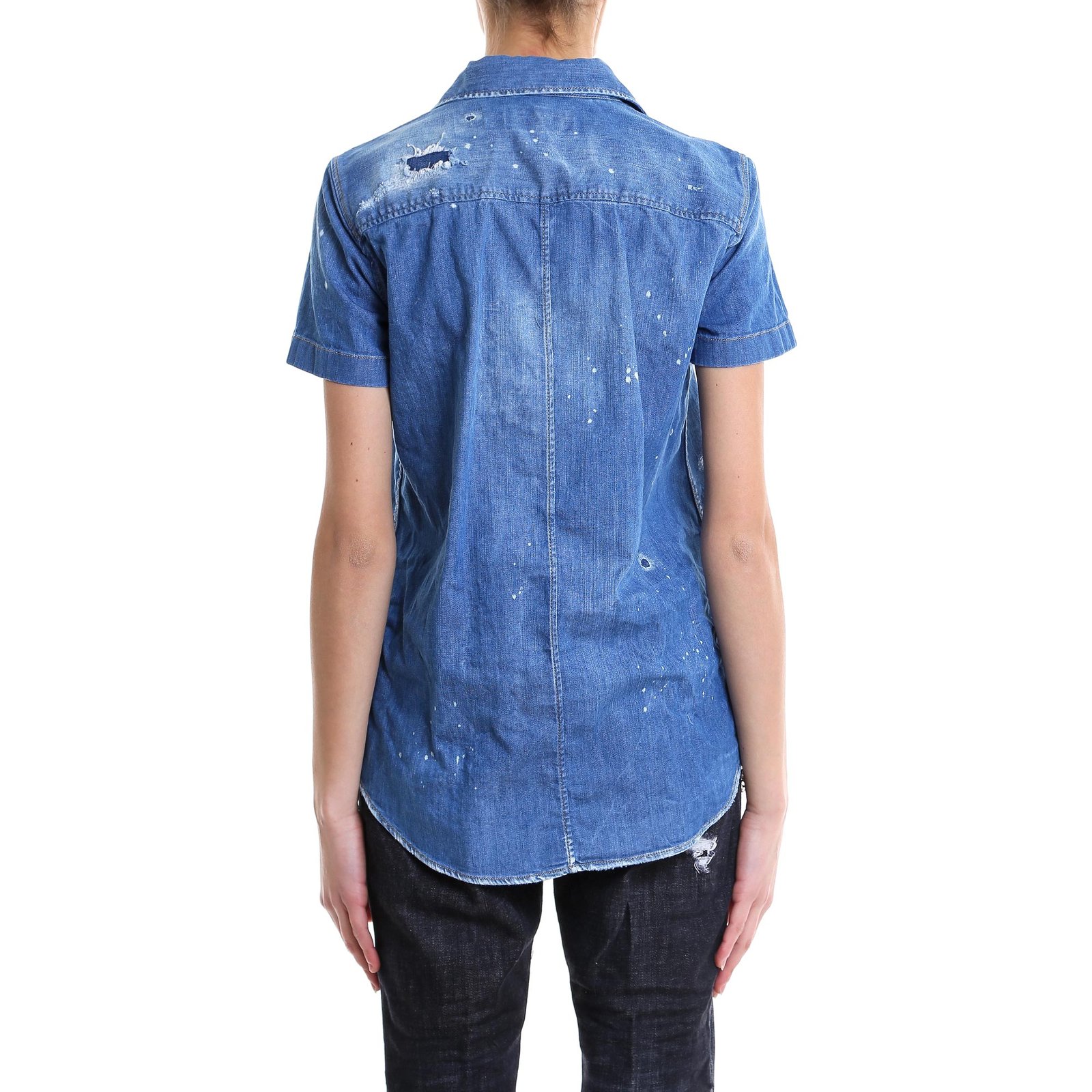 Dsquared2 Ruffled Short Sleeve Denim Shirt