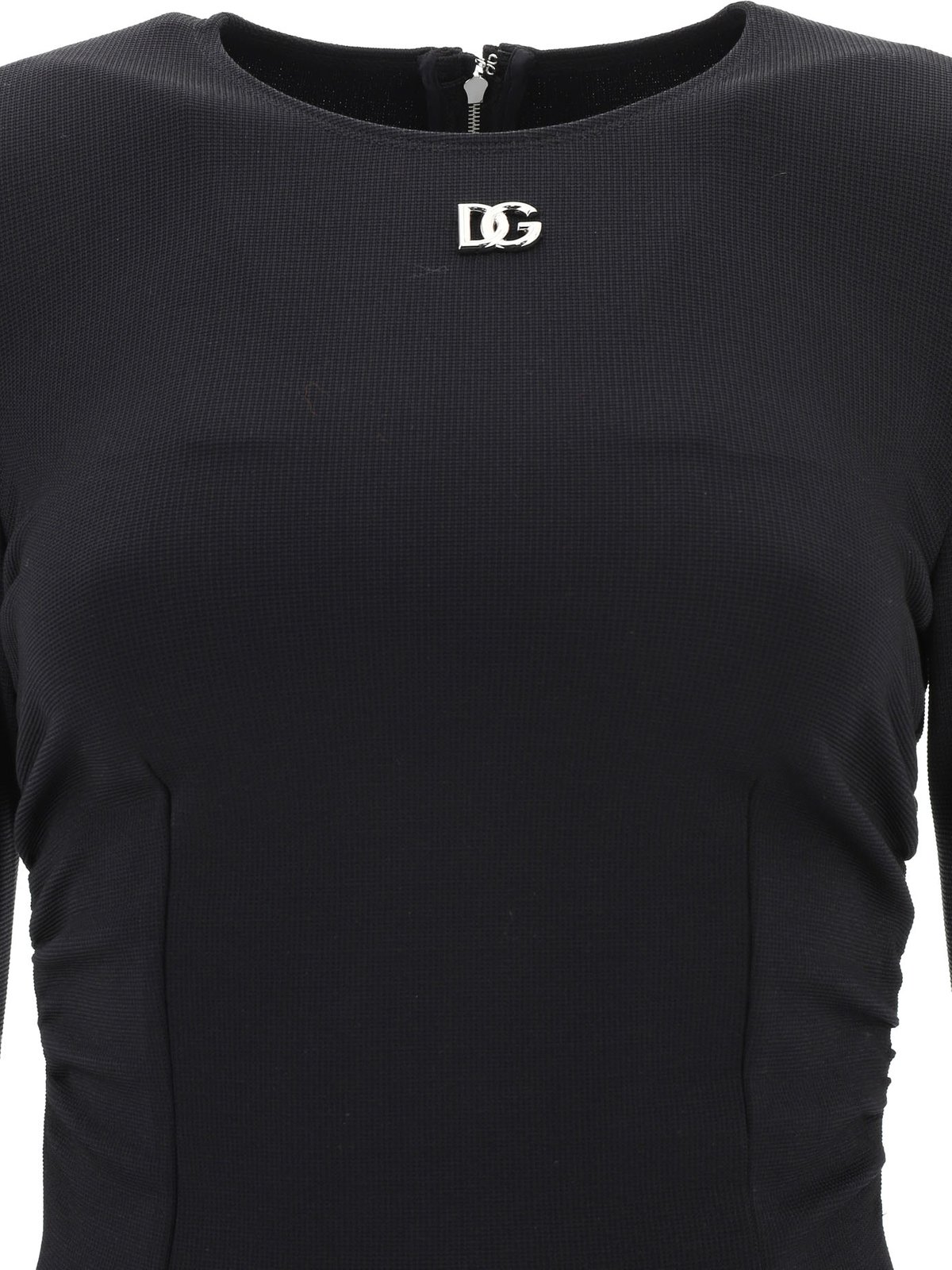 Dolce & Gabbana Logo-Plaque Long-Sleeved Crewneck Mini Dress