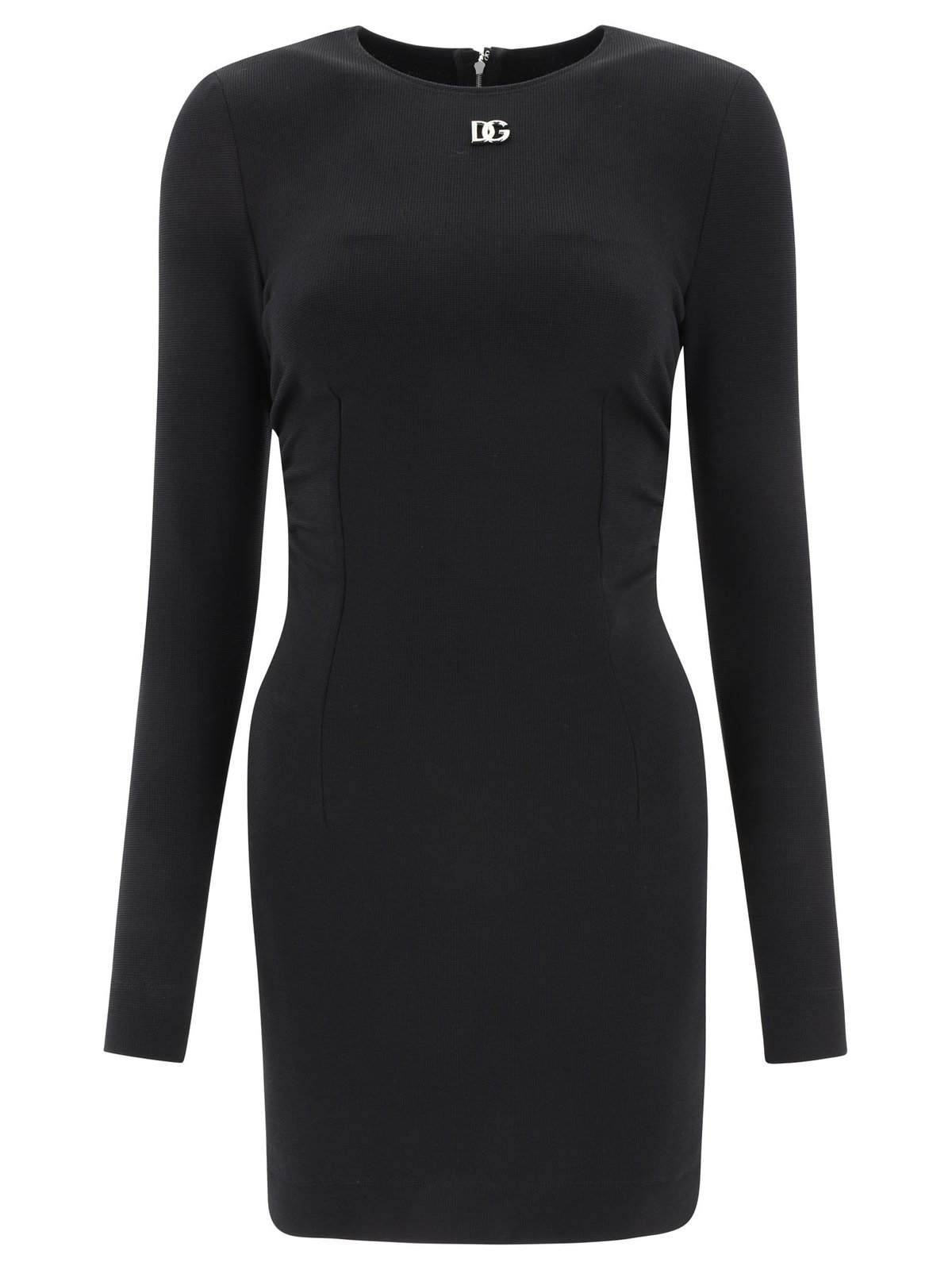 Dolce & Gabbana Logo-Plaque Long-Sleeved Crewneck Mini Dress