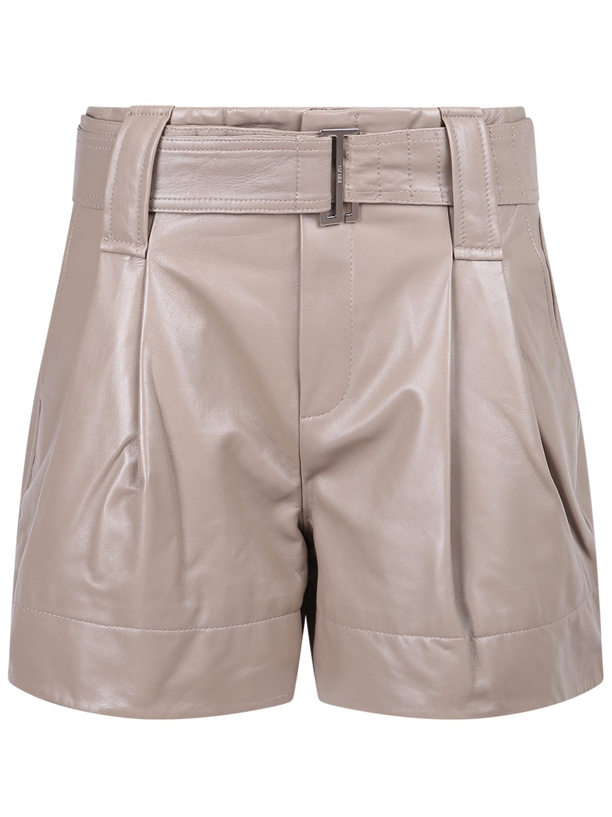 Ganni Belted High-Rise Leather Shorts