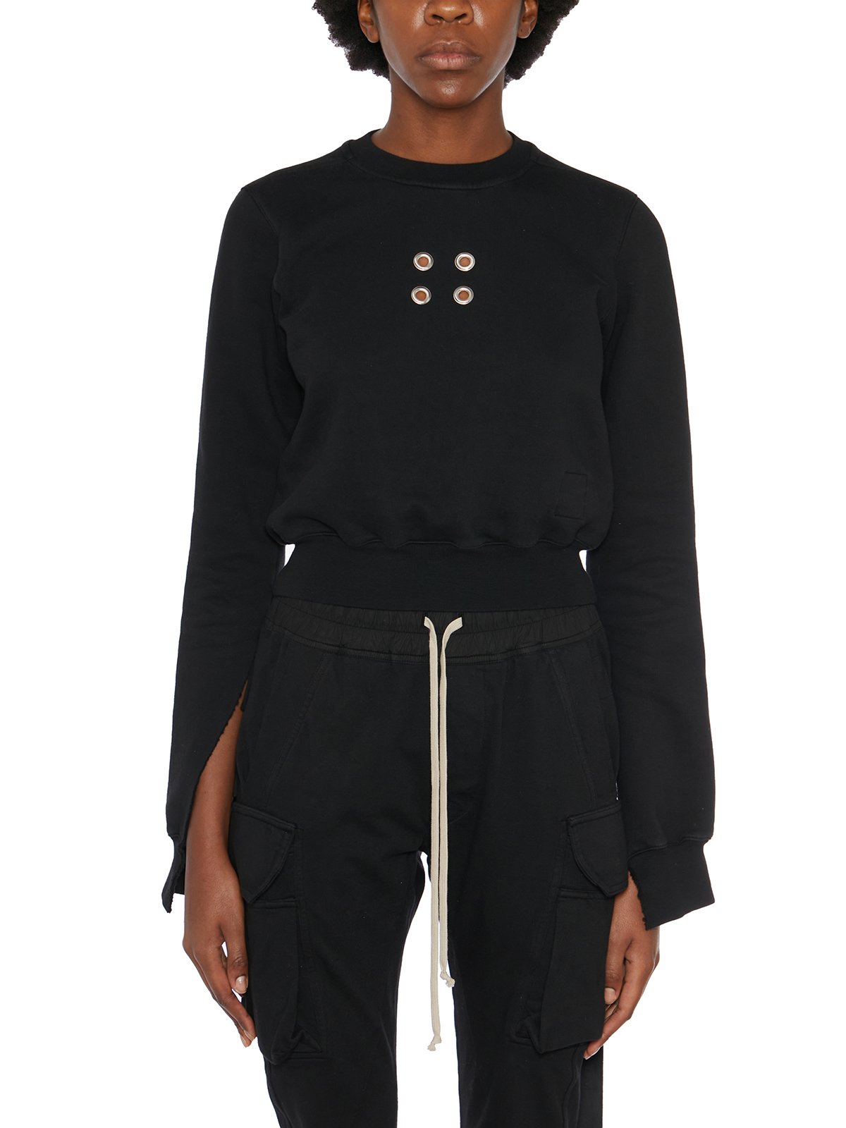 Rick Owens DRKSHDW Eyelet-Embellished Cropped Crewneck Sweatshirt